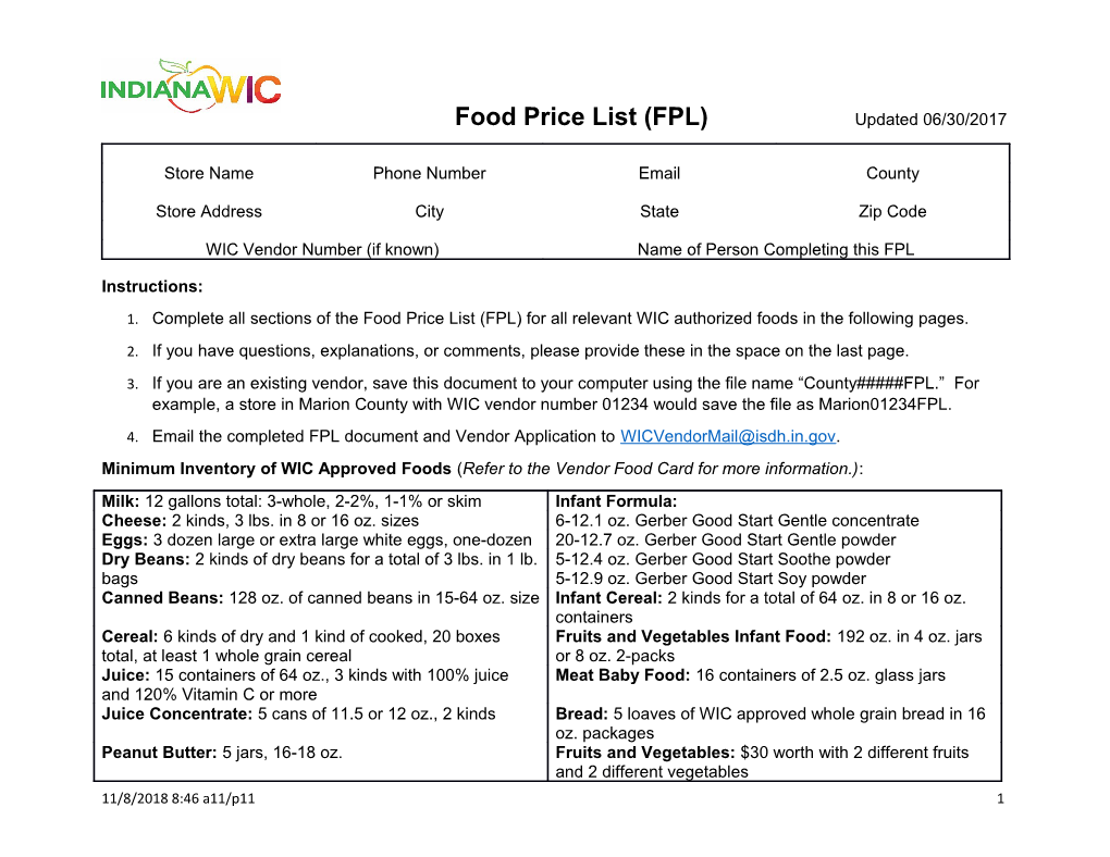 Food Price List (FPL) Updated 06/30/2017