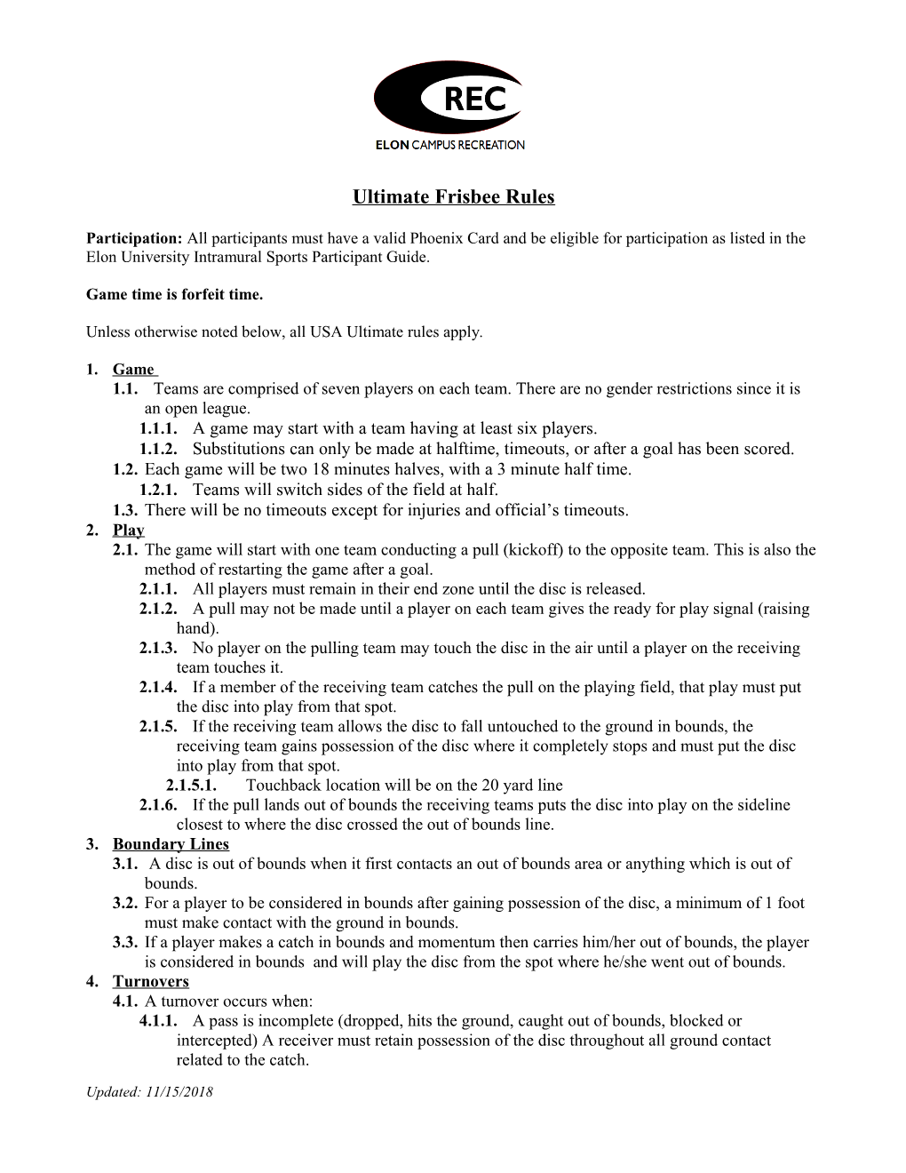 Ultimate Frisbee Rules