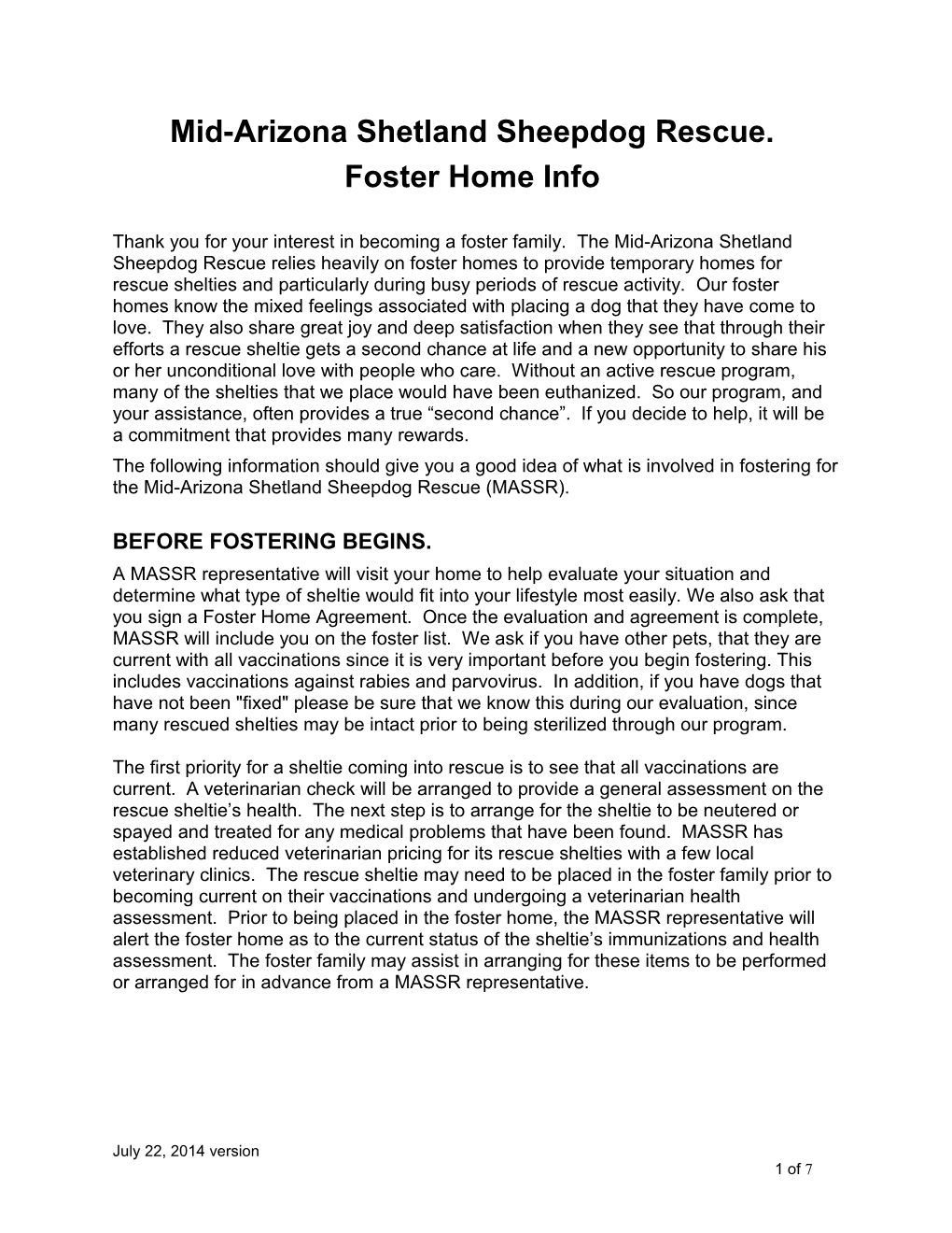 Foster Home Info