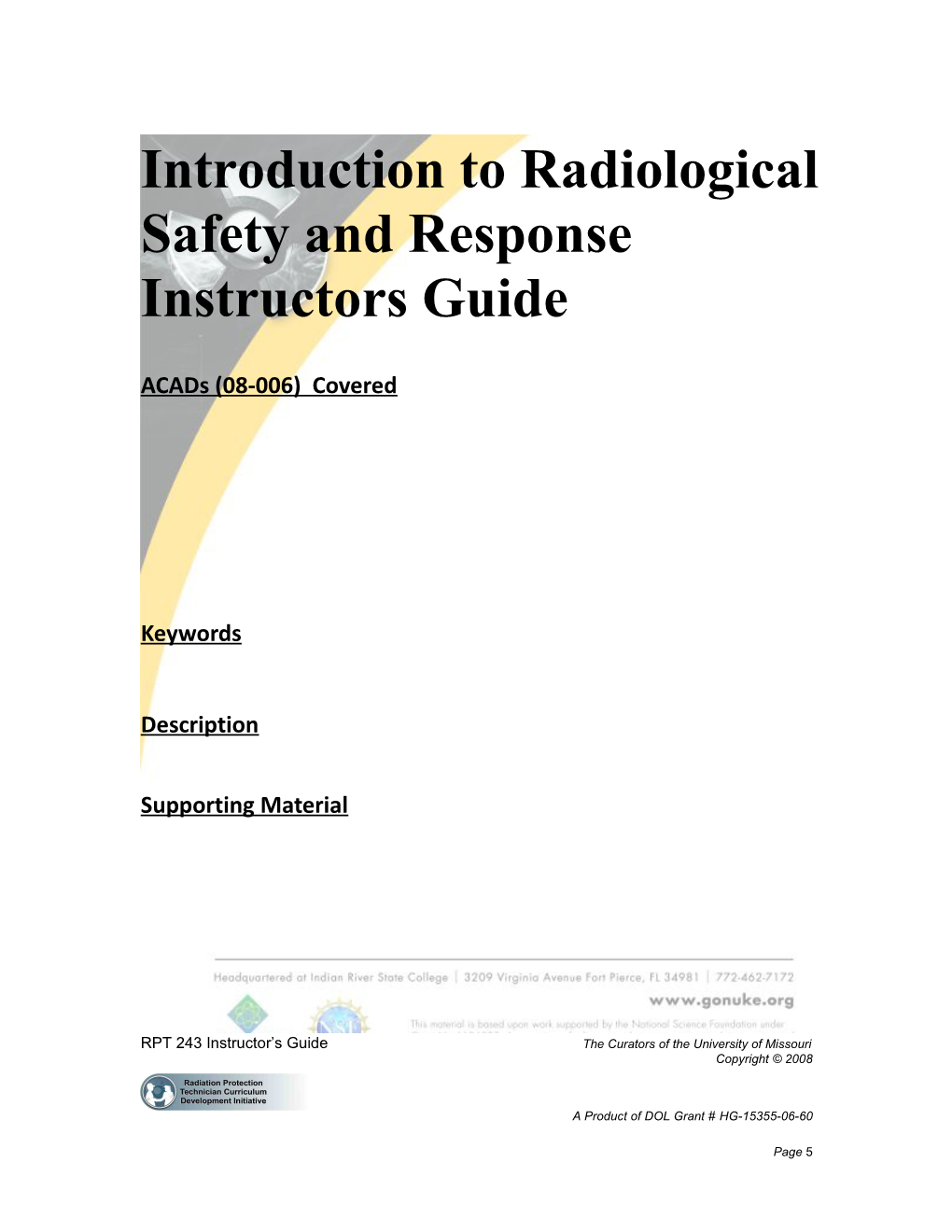 RPT 103 Radiation Fundamentals Instructors Guide
