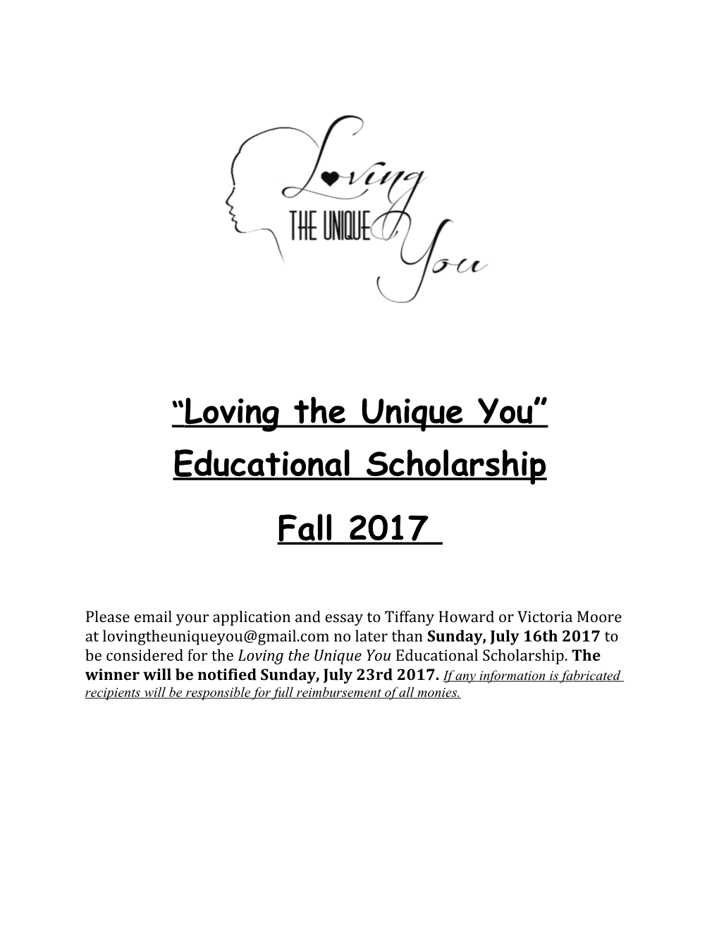 Loving the Unique You Educational Scholarship