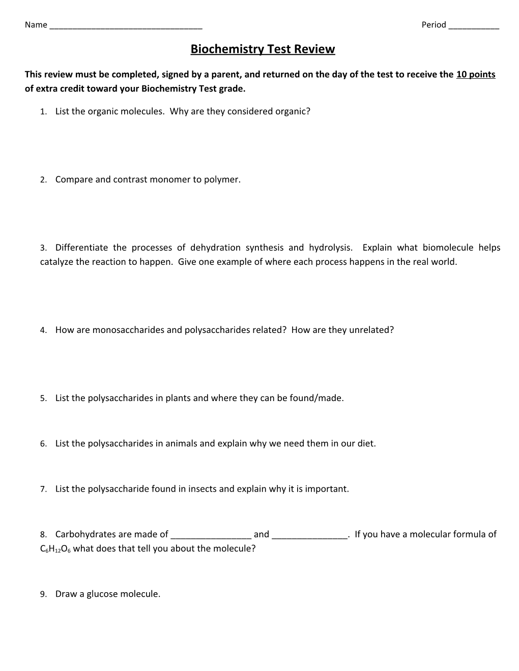 Biochemistry Test Review