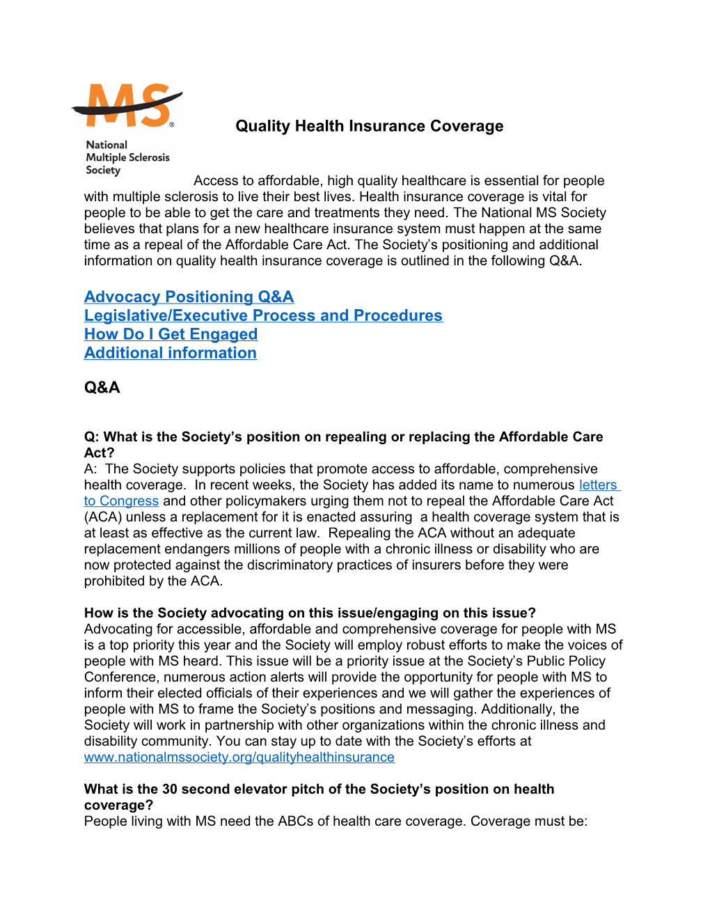 Quality Health Insurance Coverage