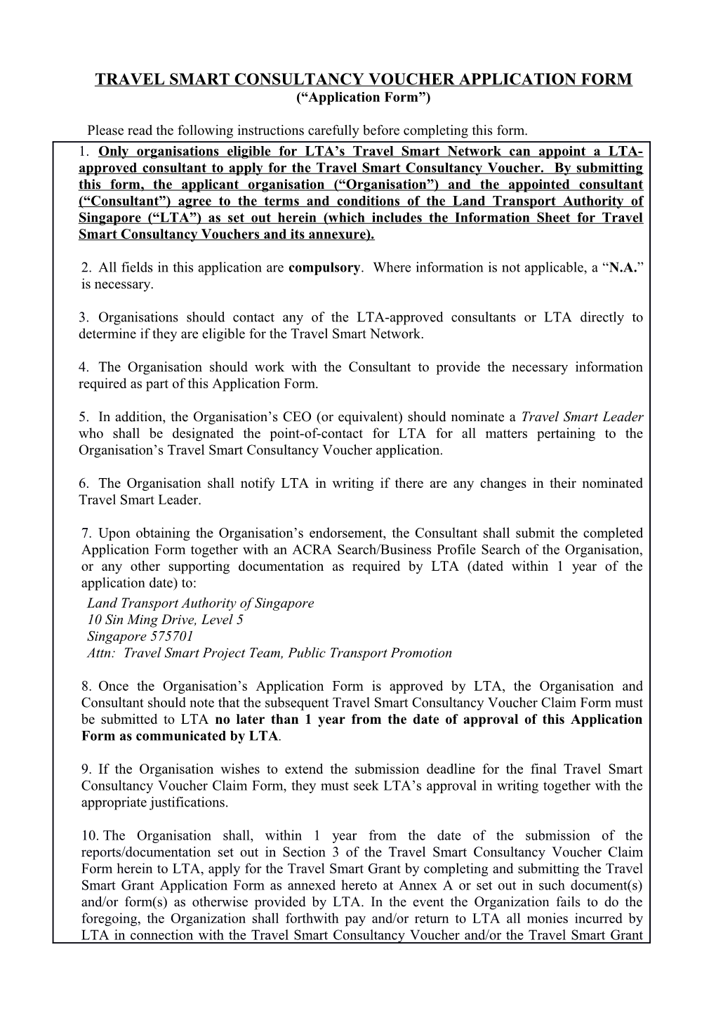 Travel Smart Consultancy Voucher Application Form