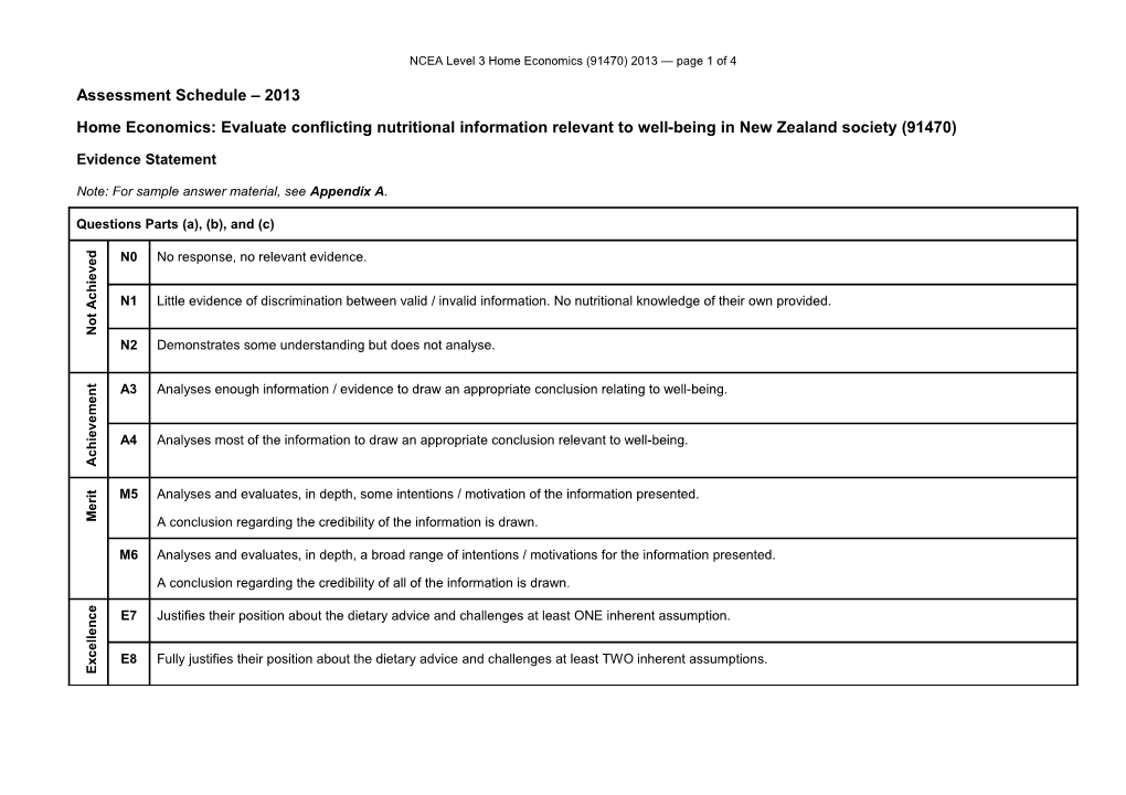 NCEA Level 3 Home Economics (91470) 2013 Assessment Schedule