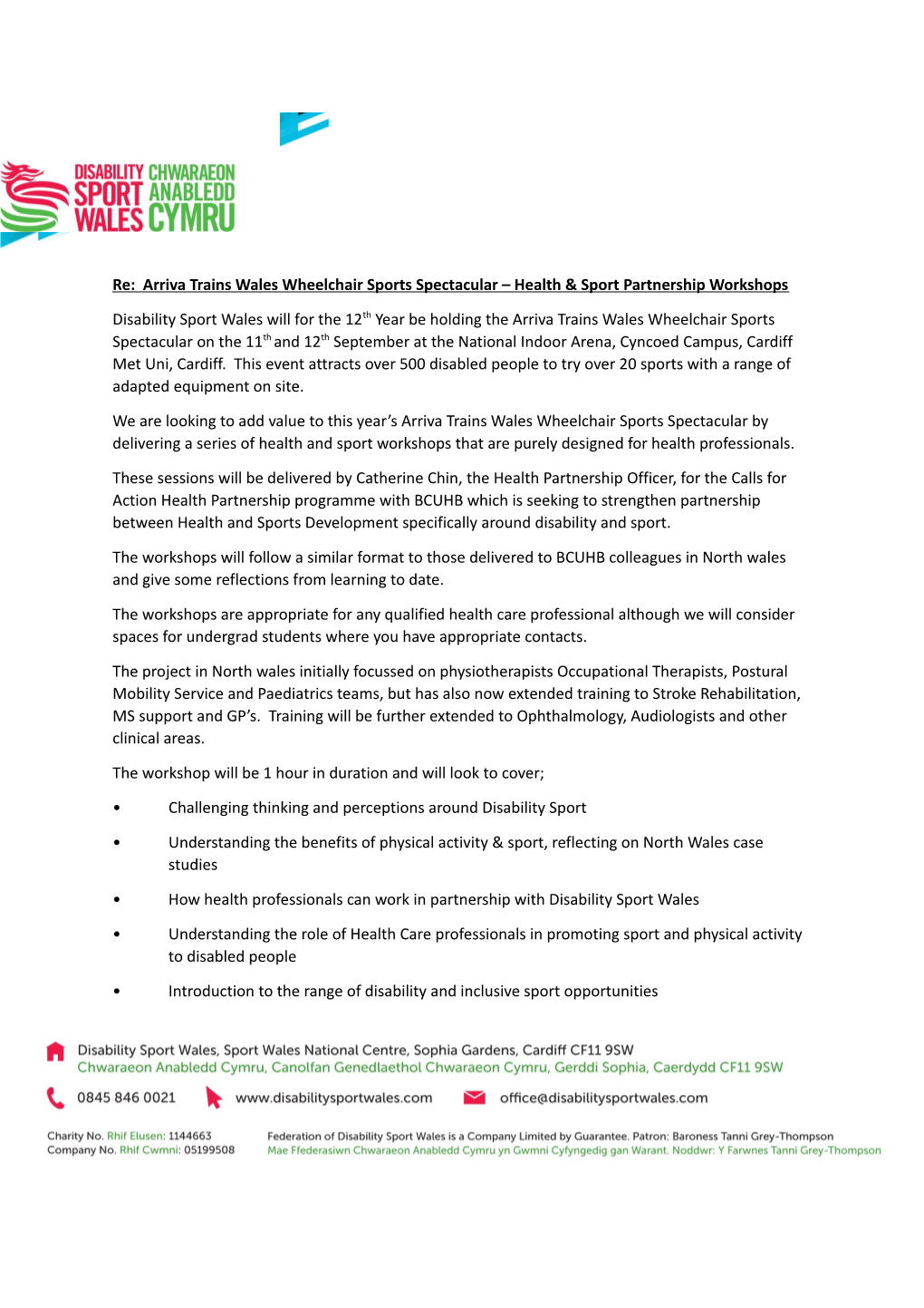 Re: Arriva Trains Wales Wheelchair Sports Spectacular Health & Sport Partnership Workshops