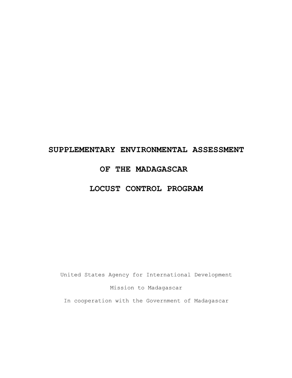 Supplementary Environmental Assessment