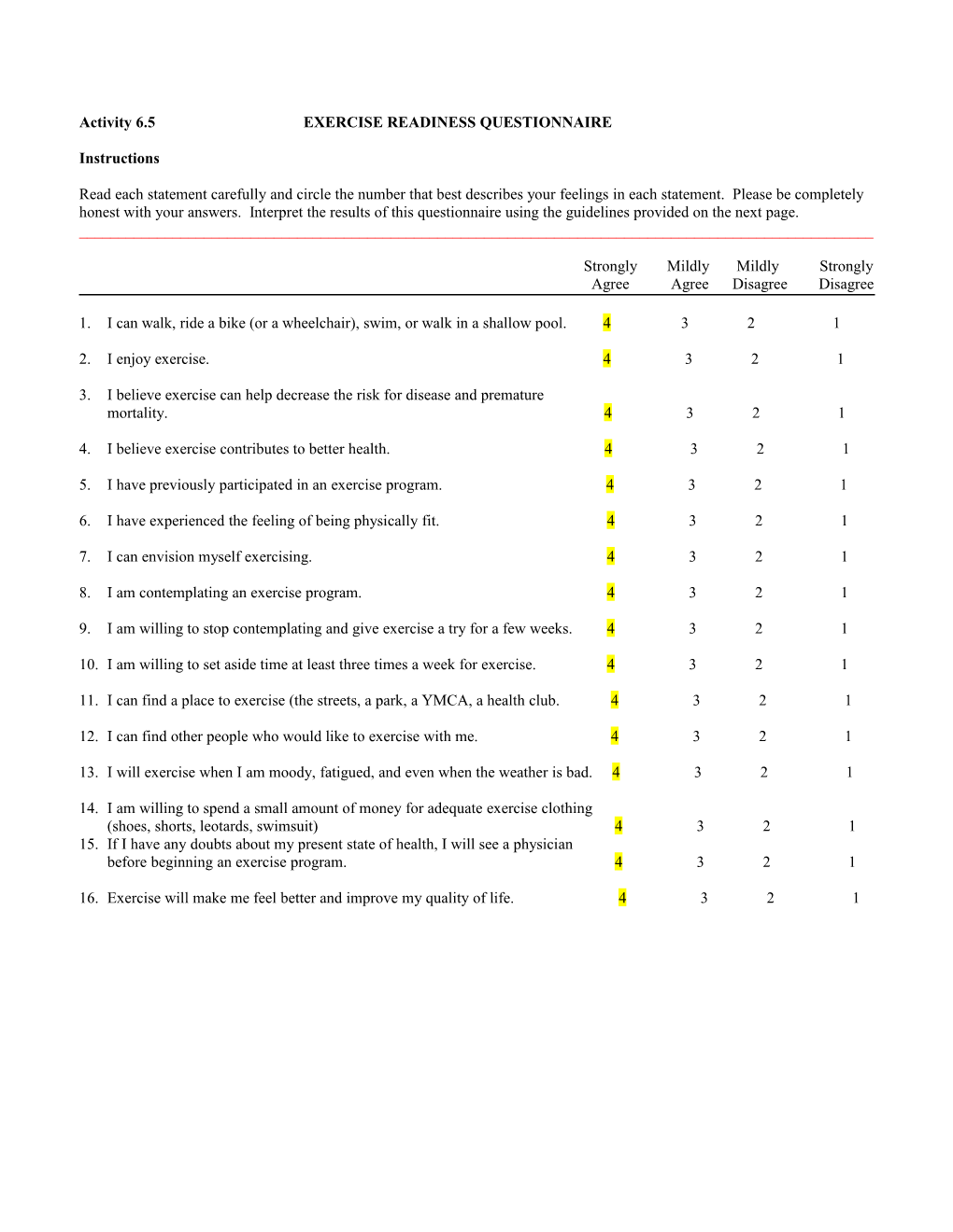 Activity 6.5EXERCISE READINESS QUESTIONNAIRE