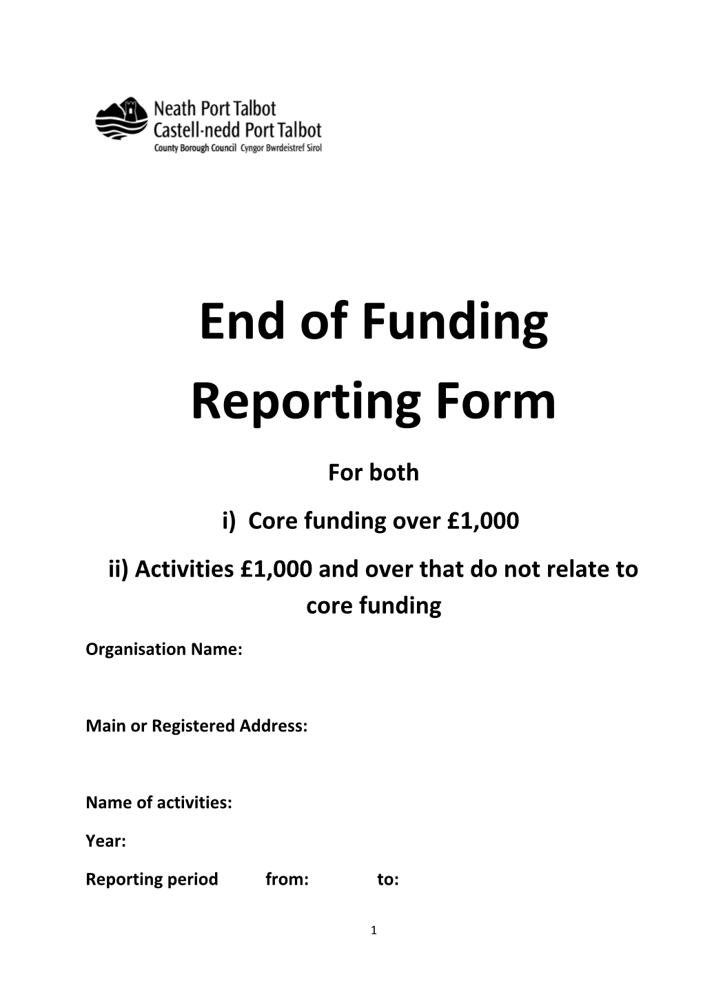 End of Funding Reporting Form