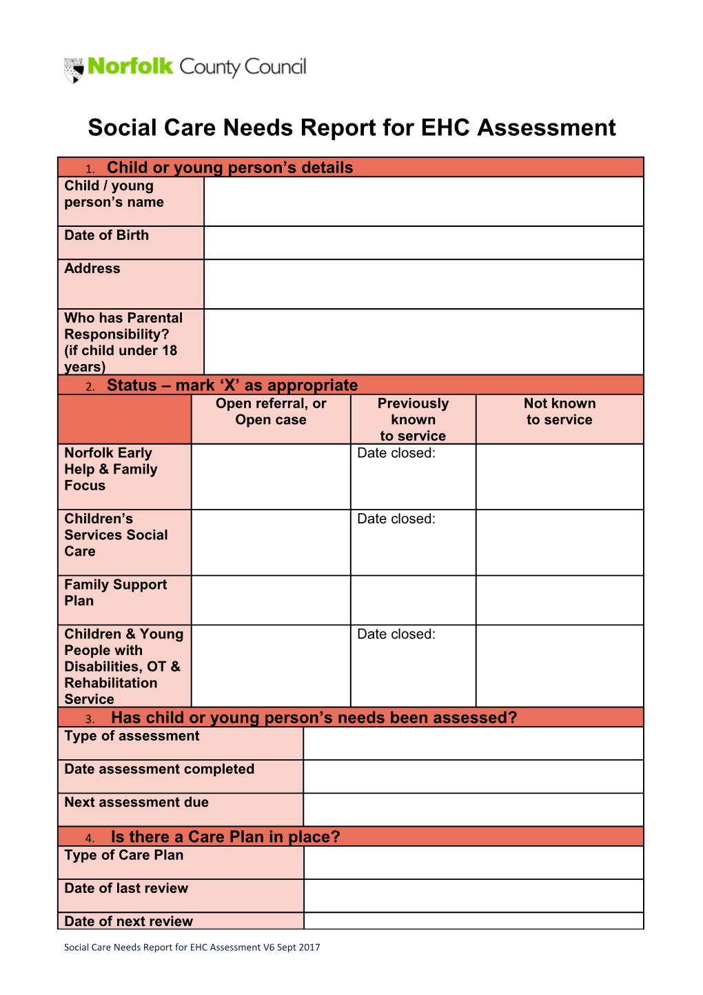 Social Care Needs Report for EHC Assessment