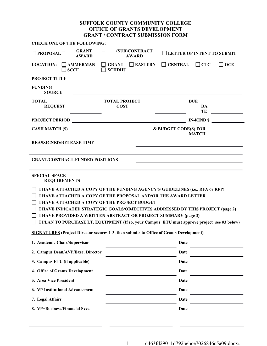 Grant/Contract Submission Form