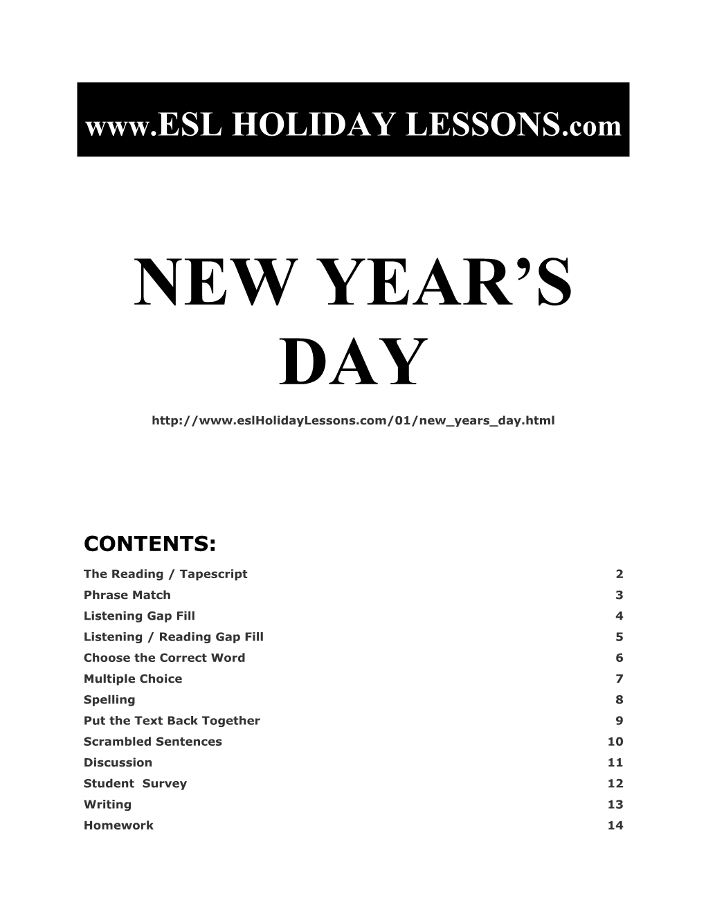 Holiday Lessons - New Year S Day