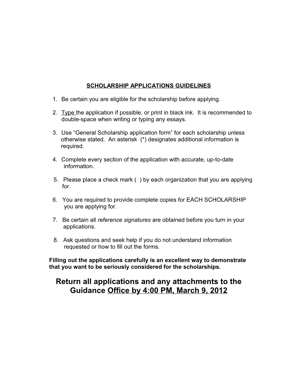 Scholarship Applications Guidelines