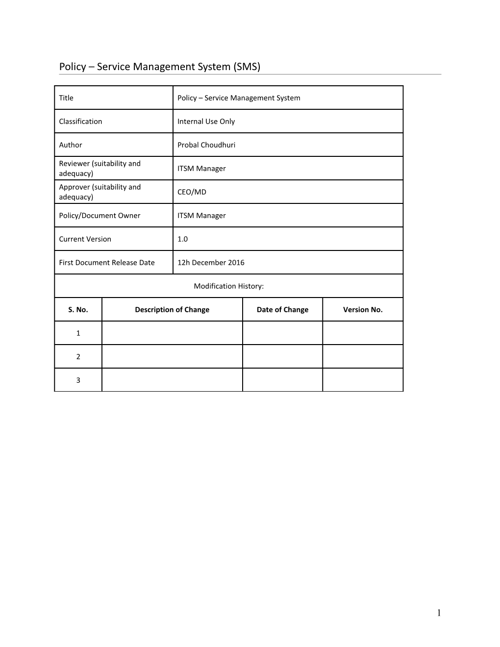 Policy Service Management System (SMS)