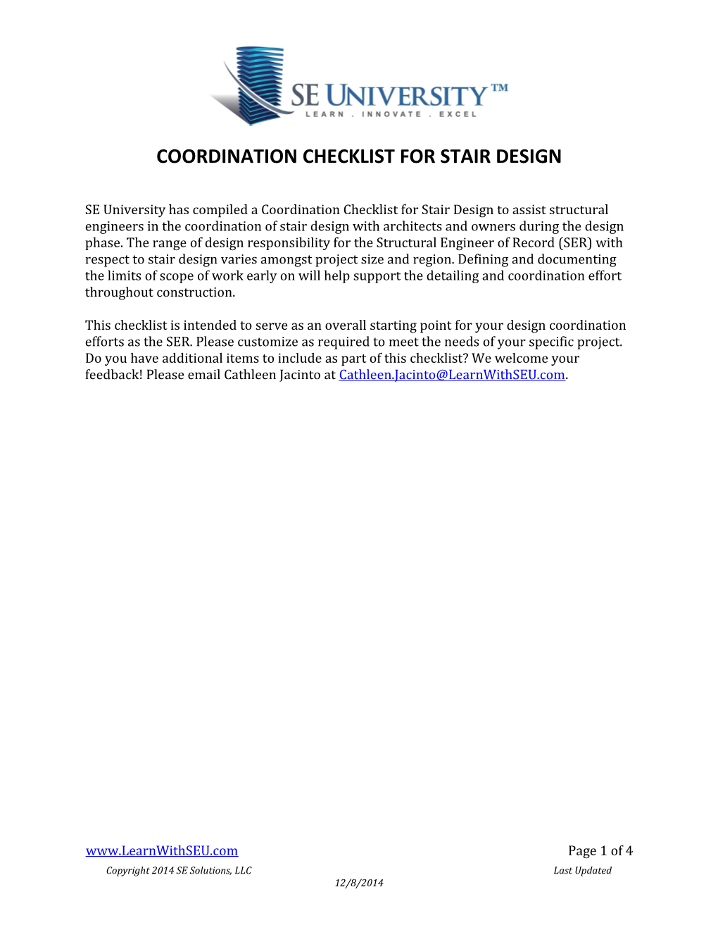 Coordination Checklist for Stair Design