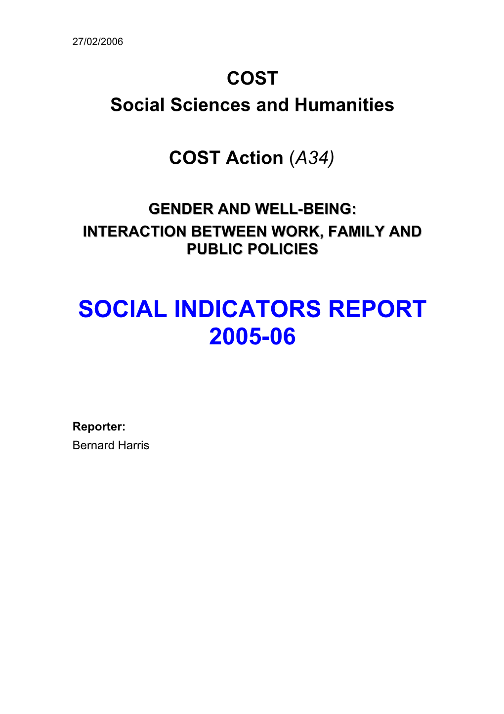 Gender and Well-Being: Indicators (UK)