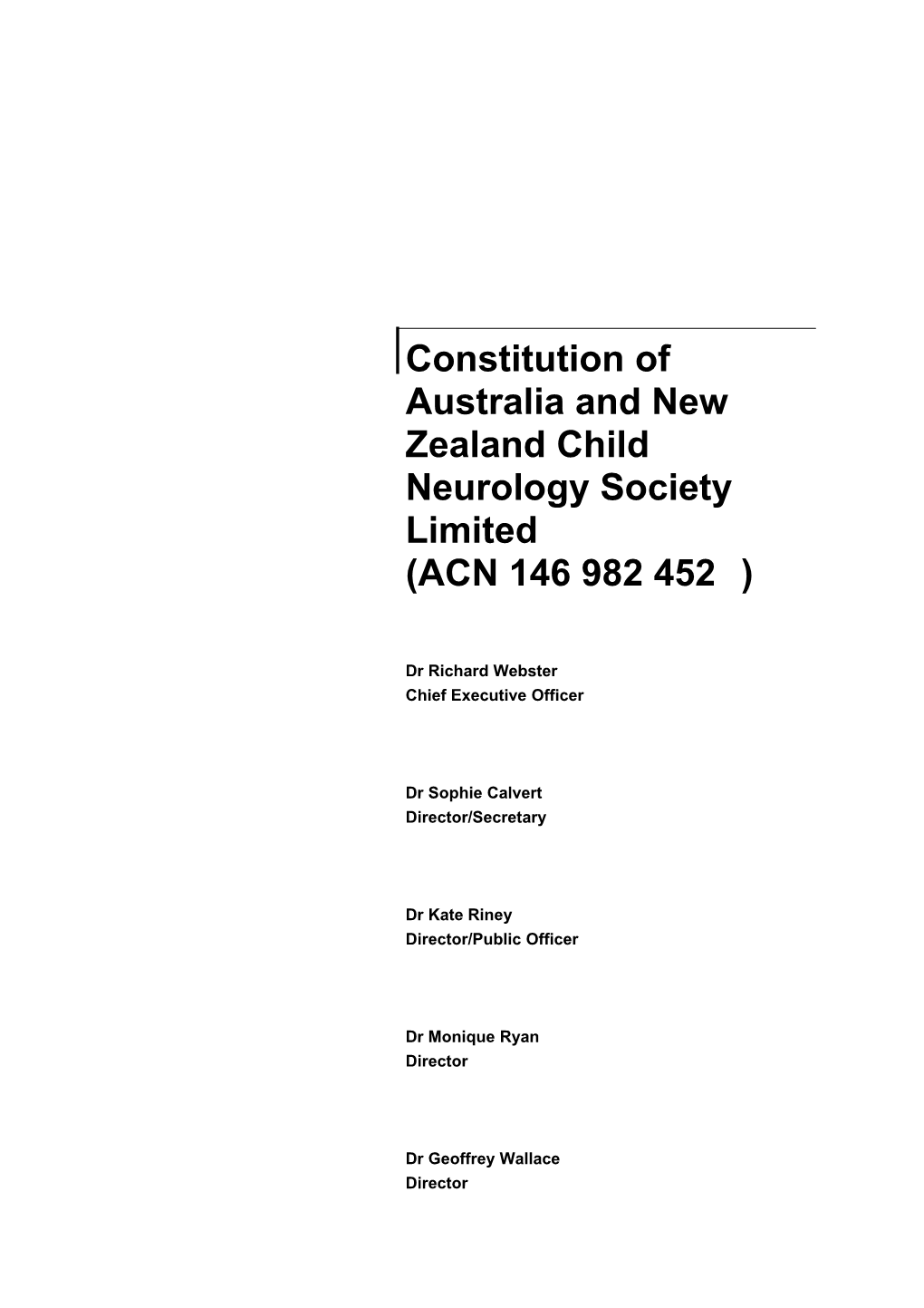 Constitution of Australian and New Zealand Child Neurology Society Limited
