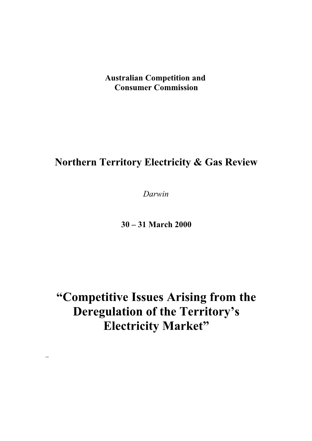 NT Electricty & Gas Review NT 30/3/00
