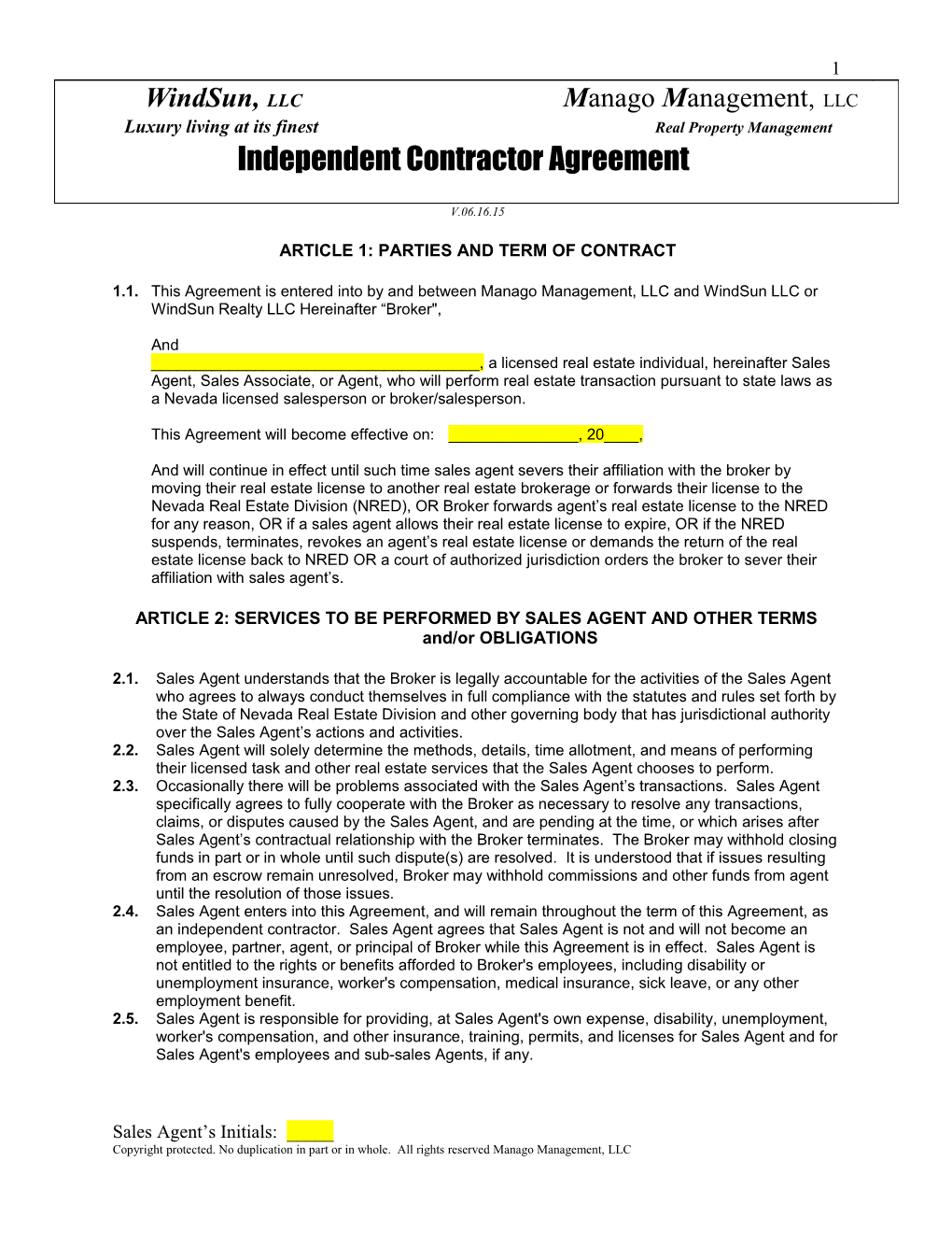 Independant Contractor Agreement