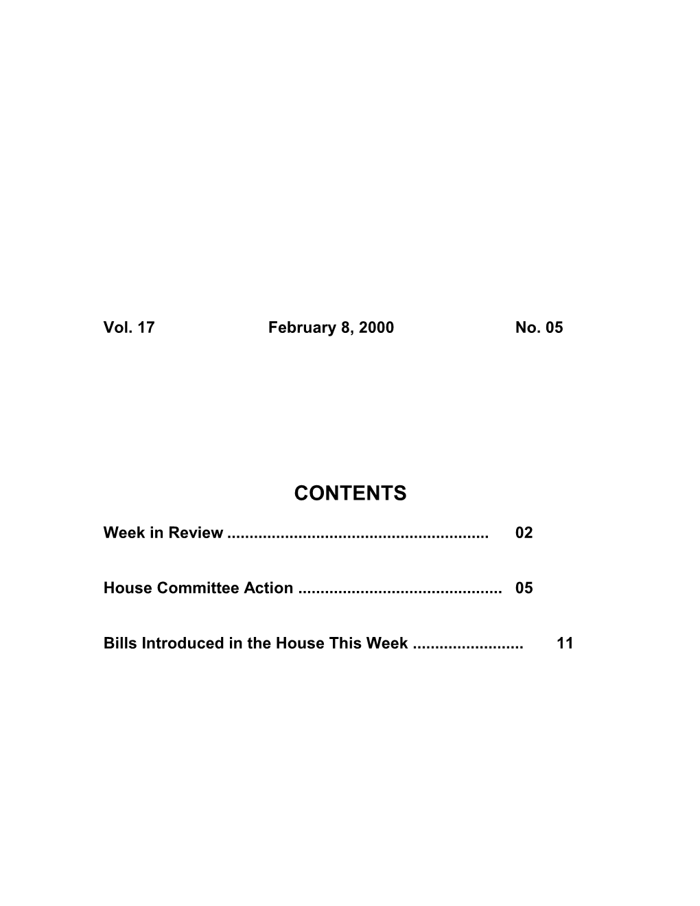 Legislative Update - Vol. 17 No. 05 February 8, 2000 - South Carolina Legislature Online