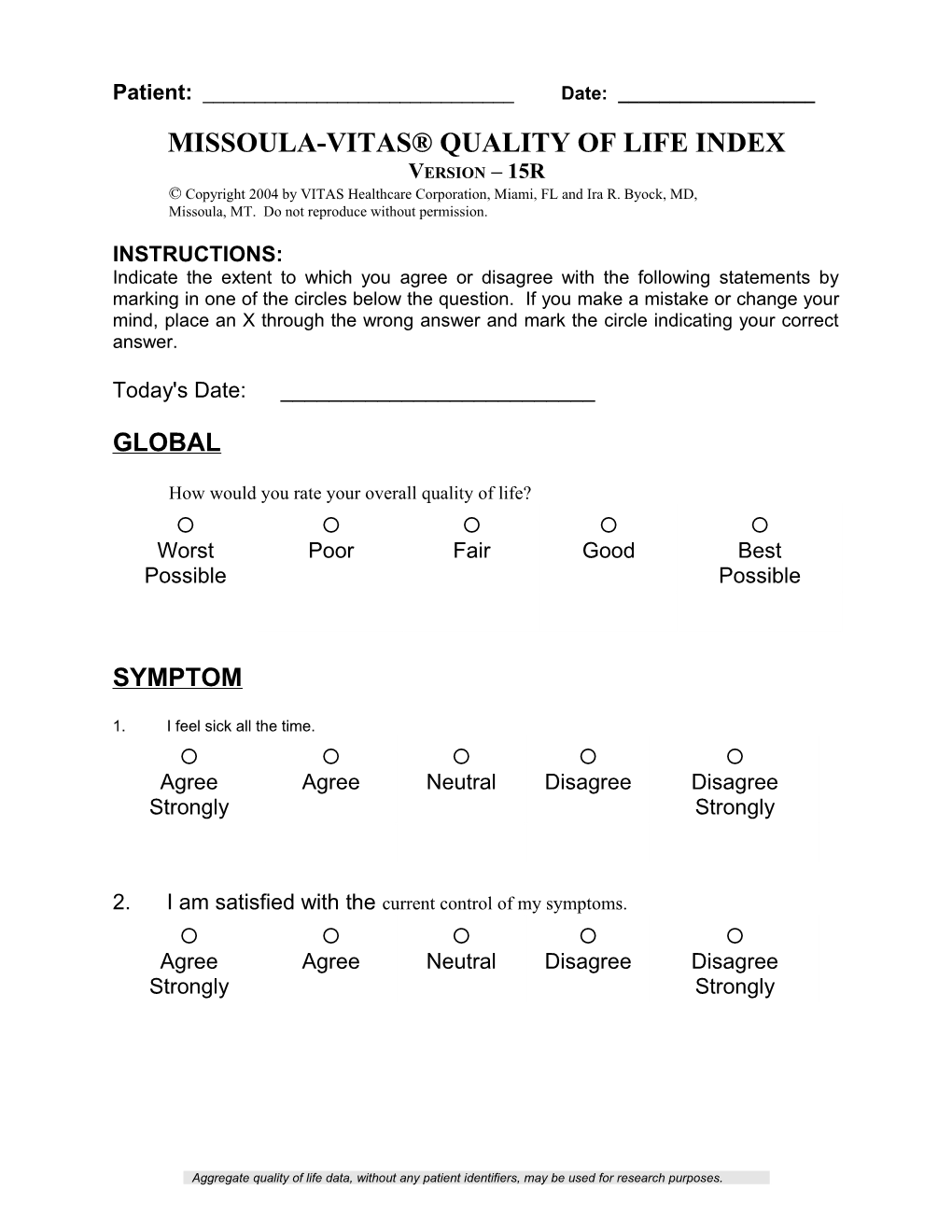 Missoula-Vitas Quality of Life Index