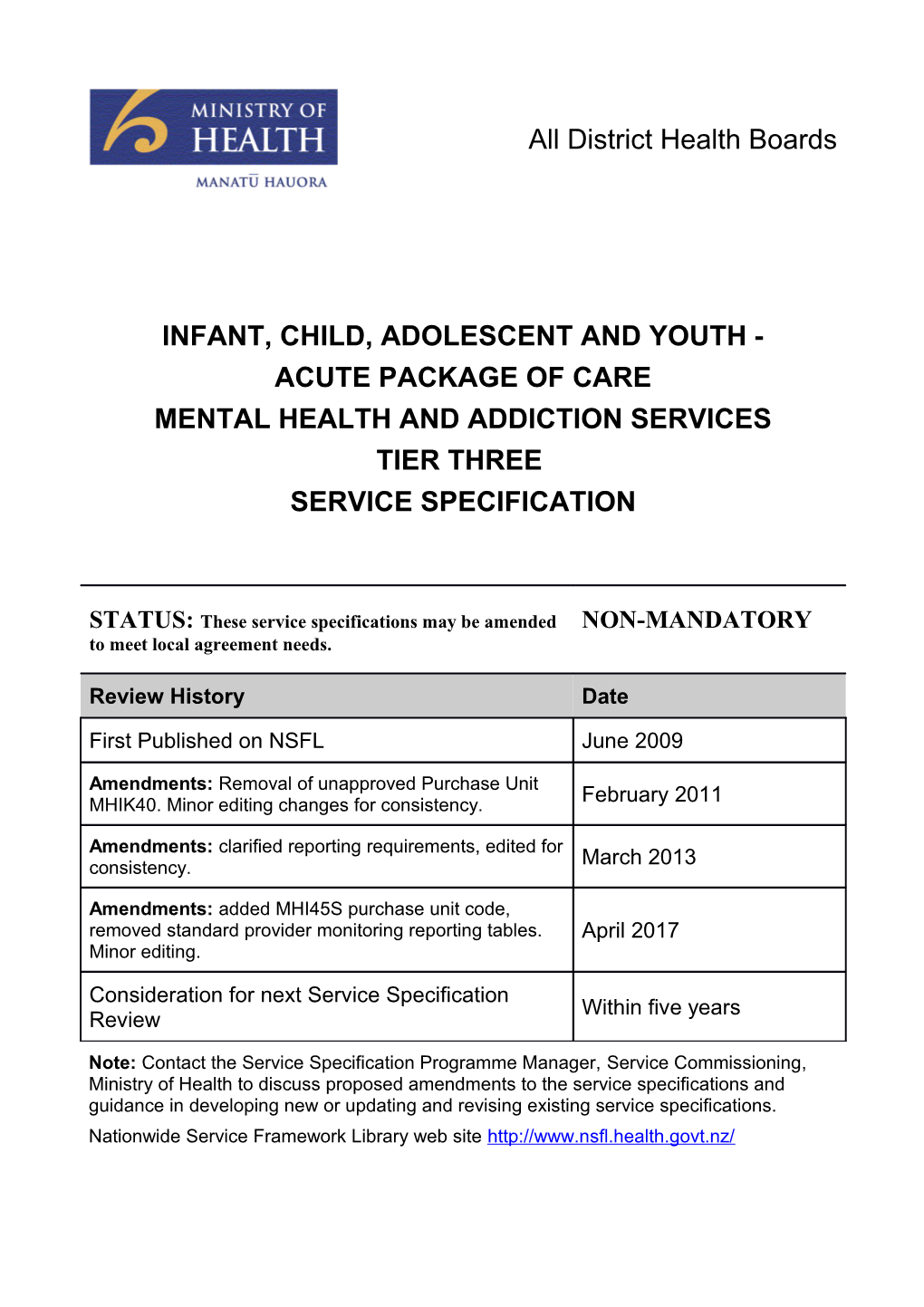 Infant, Child, Adolescent and Youth - Acute Package of Care