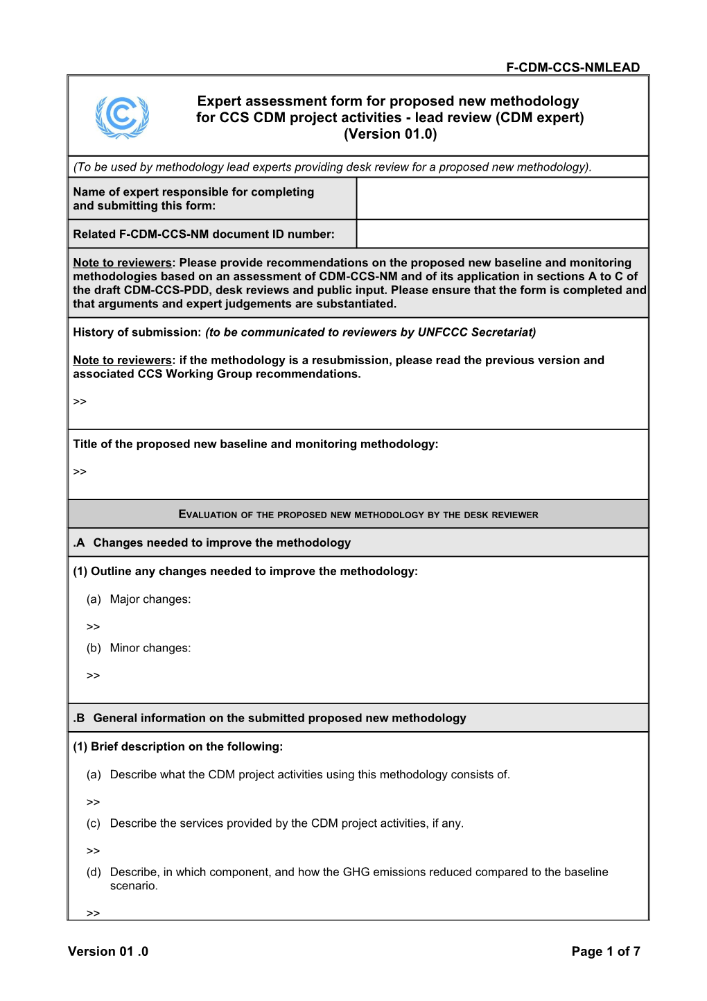 F-CDM-CCS-NMLEAD: Expert Assessment Form for Proposed New Methodology for CCS CDM Project