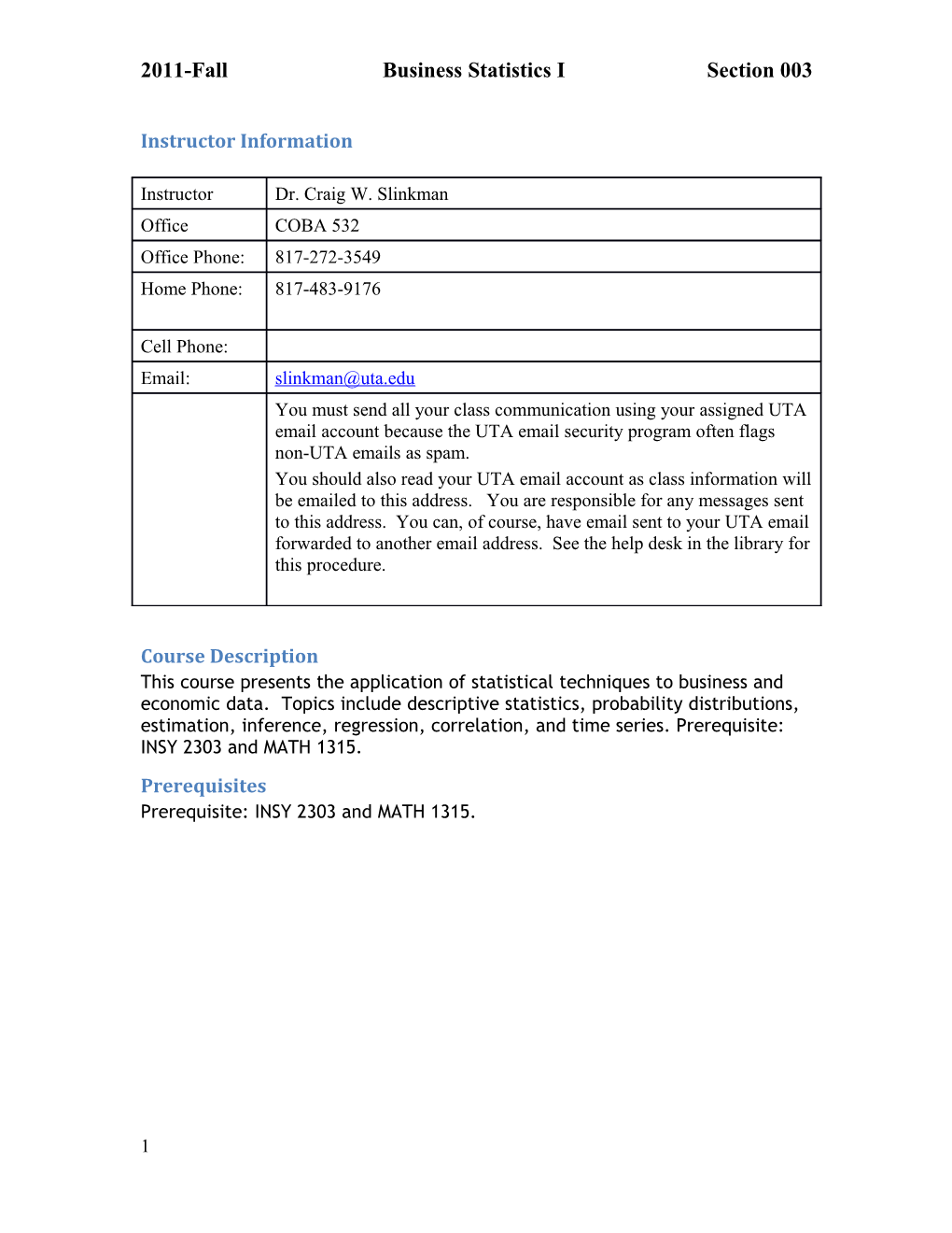 2011-Fallbusiness Statistics I Section 003