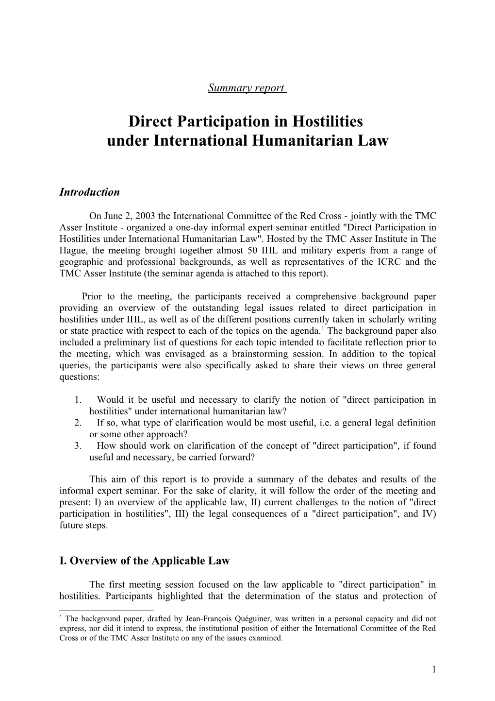 Direct Participation in Hostilities