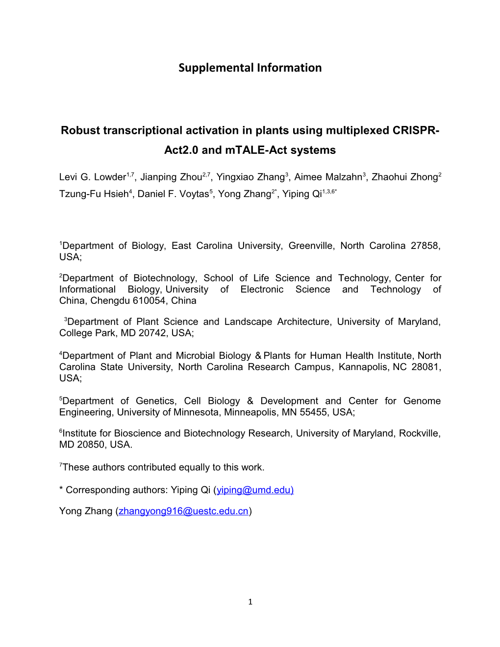 Robust Transcriptional Activation in Plants Using Multiplexed CRISPR-Act2.0 and Mtale-Act