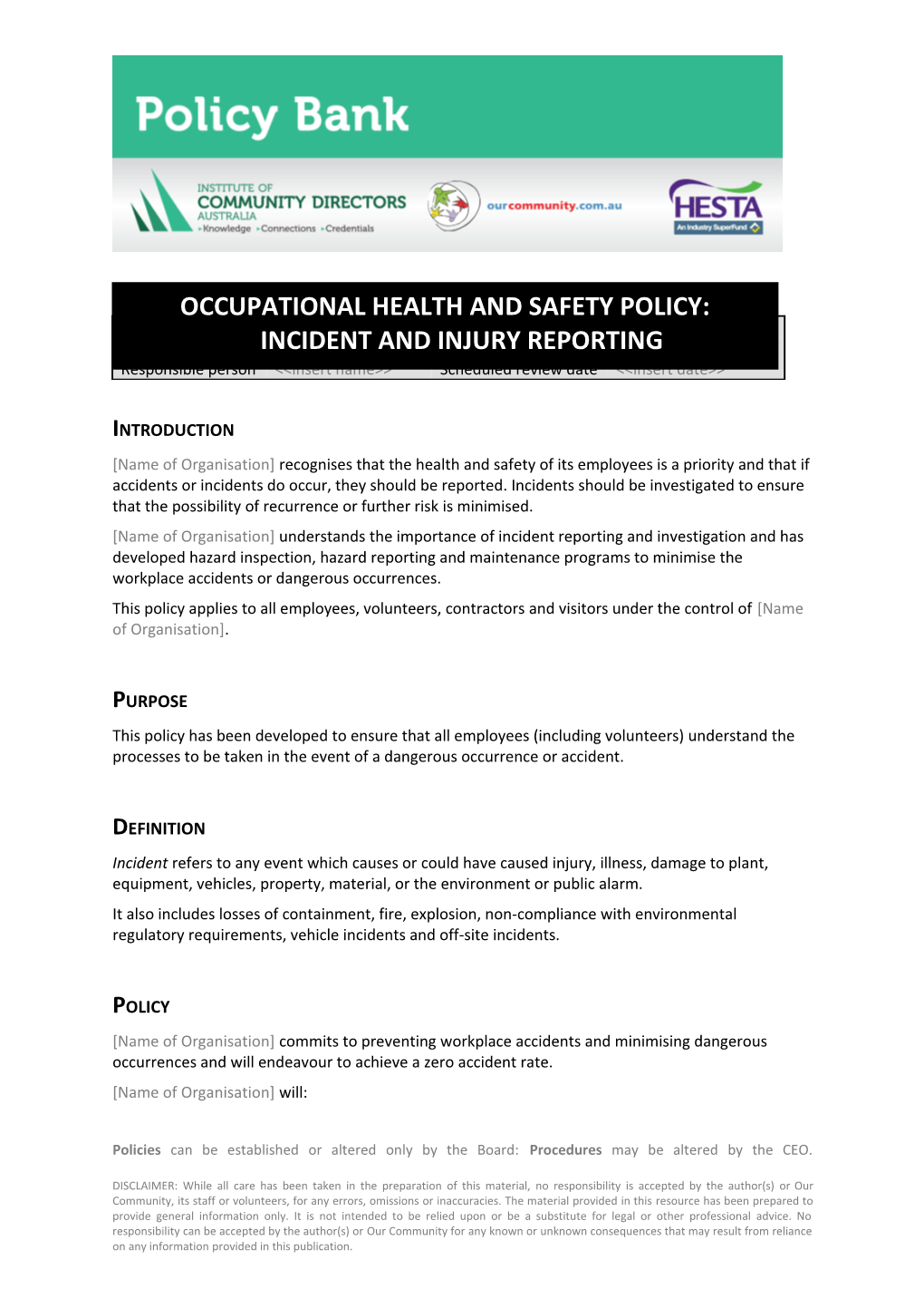 Name of Organisation Recognises That the Health and Safety of Its Employees Is a Priority