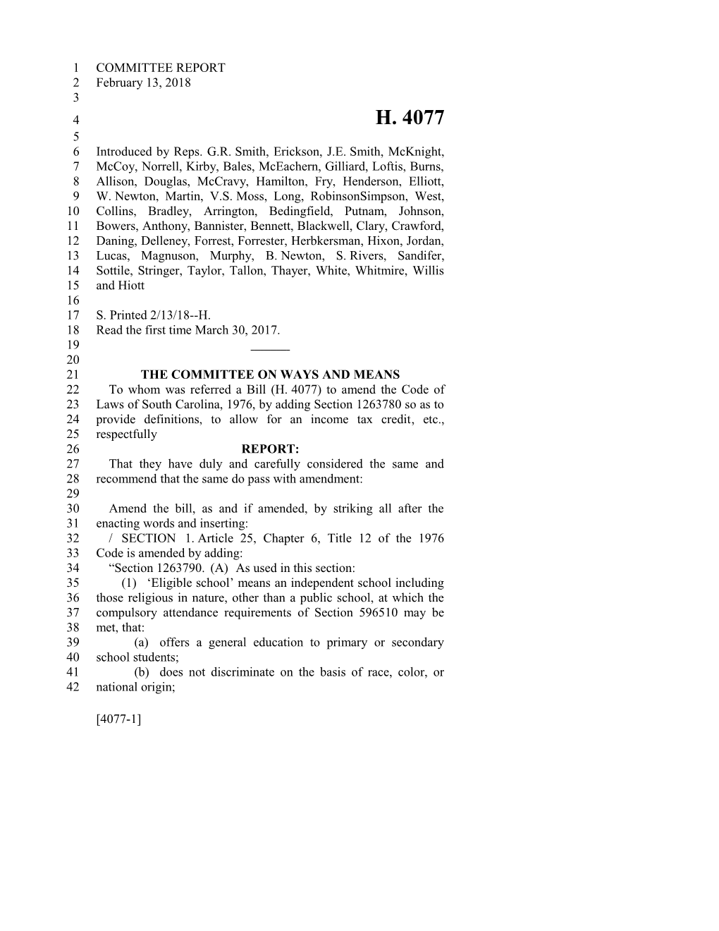 2017-2018 Bill 4077 Text of Previous Version (Feb. 13, 2018) - South Carolina Legislature Online