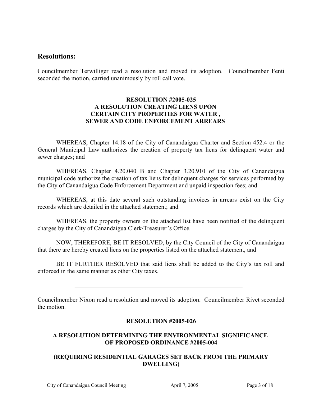 Bond Resolution of the City Council of the City of Geneva, Ontario County, New York (The