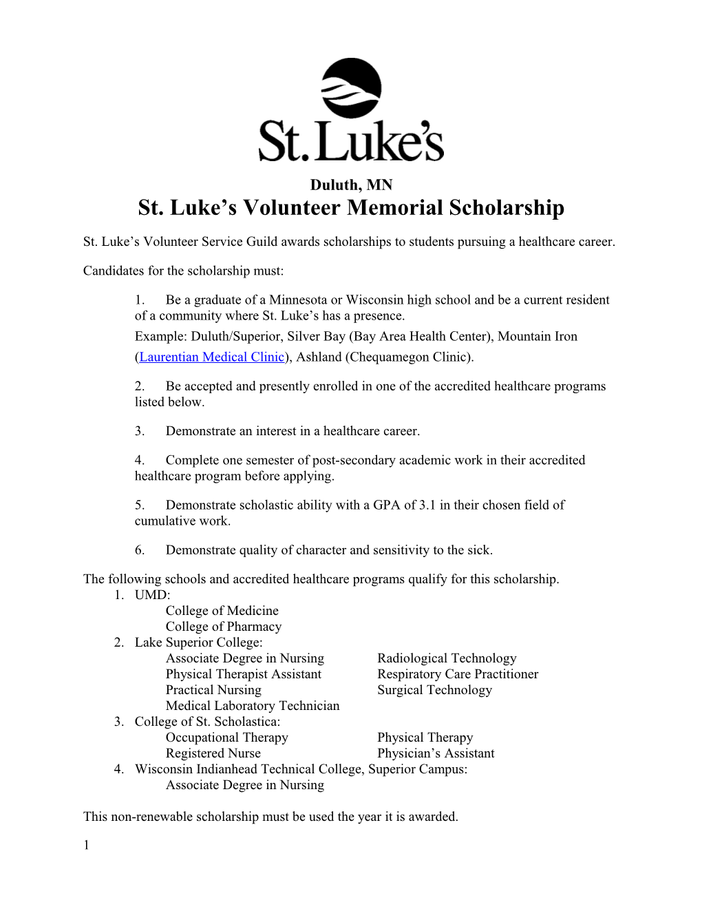 St. Luke S Volunteer Memorial Scholarship