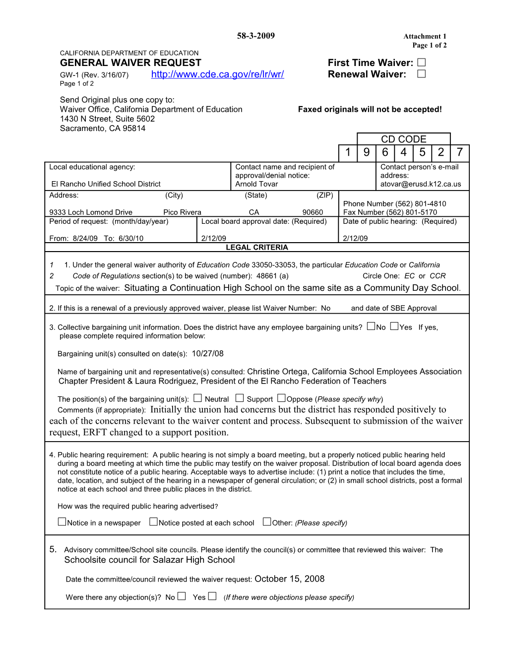 July 2009 Waiver Item W7 Attachment 1 - Meeting Agendas (CA State Board of Education)