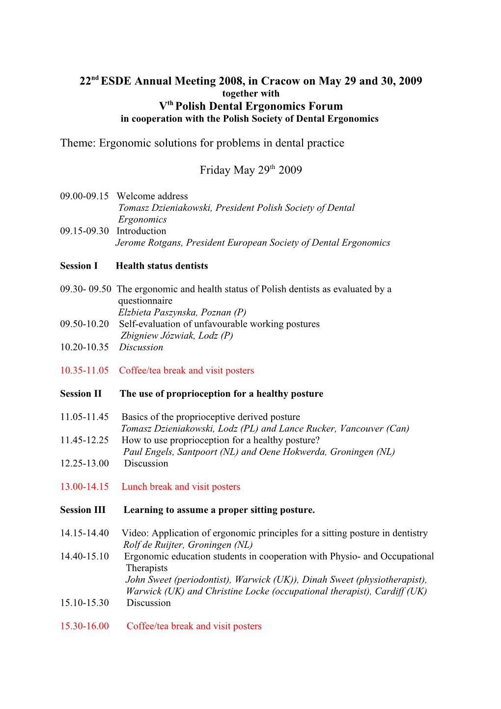 Program Ergonomic Meetin in Cracow on May 29 and 30,2008-11-06