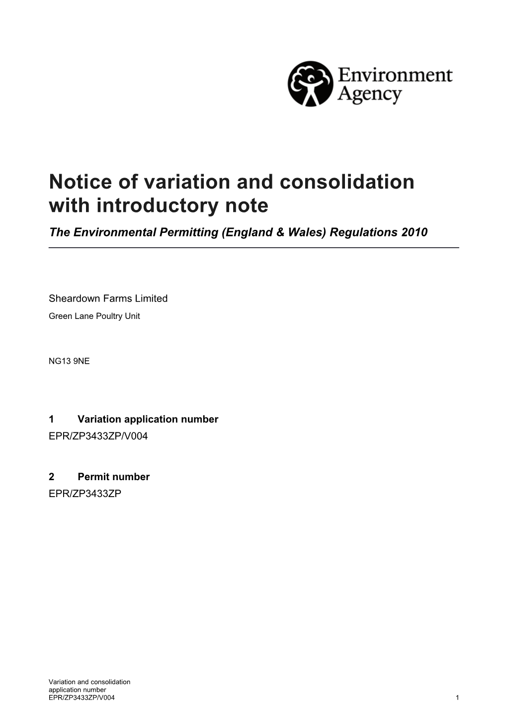 Notice of Variation and Consolidation with Introductory Note