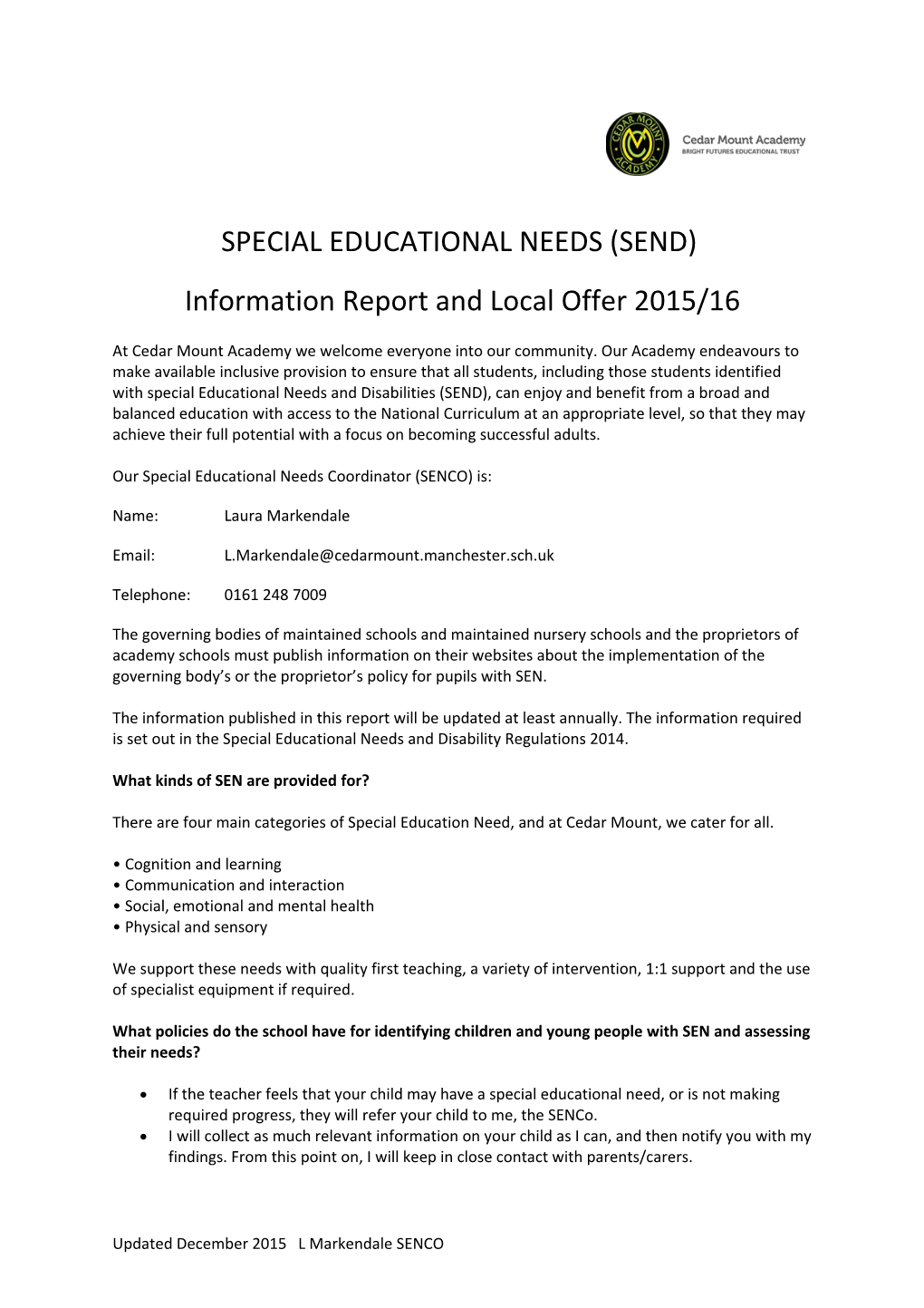 Special Educational Needs (Send)