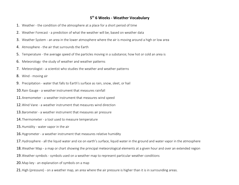 5Th 6 Weeks - Weather Vocabulary