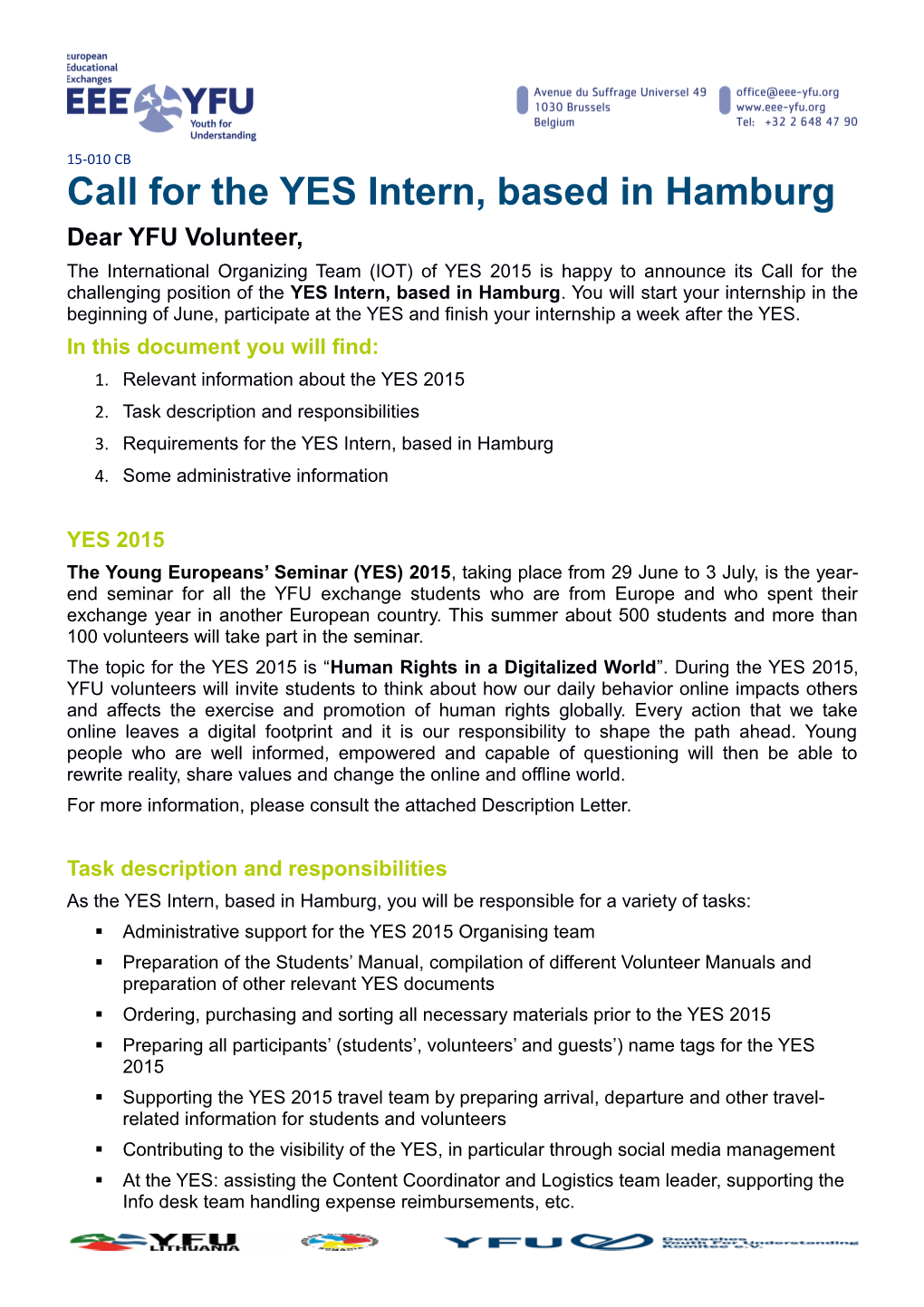 YES 2015 Call for Hamburg Intern