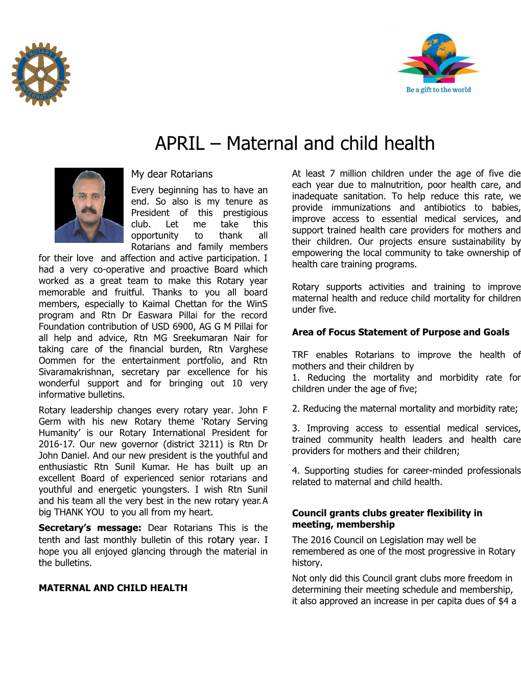 APRIL Maternal and Child Health
