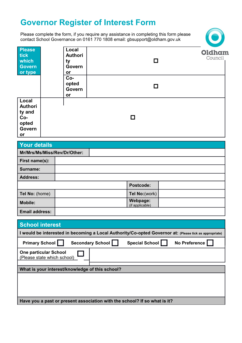 Governor Register of Interest Form