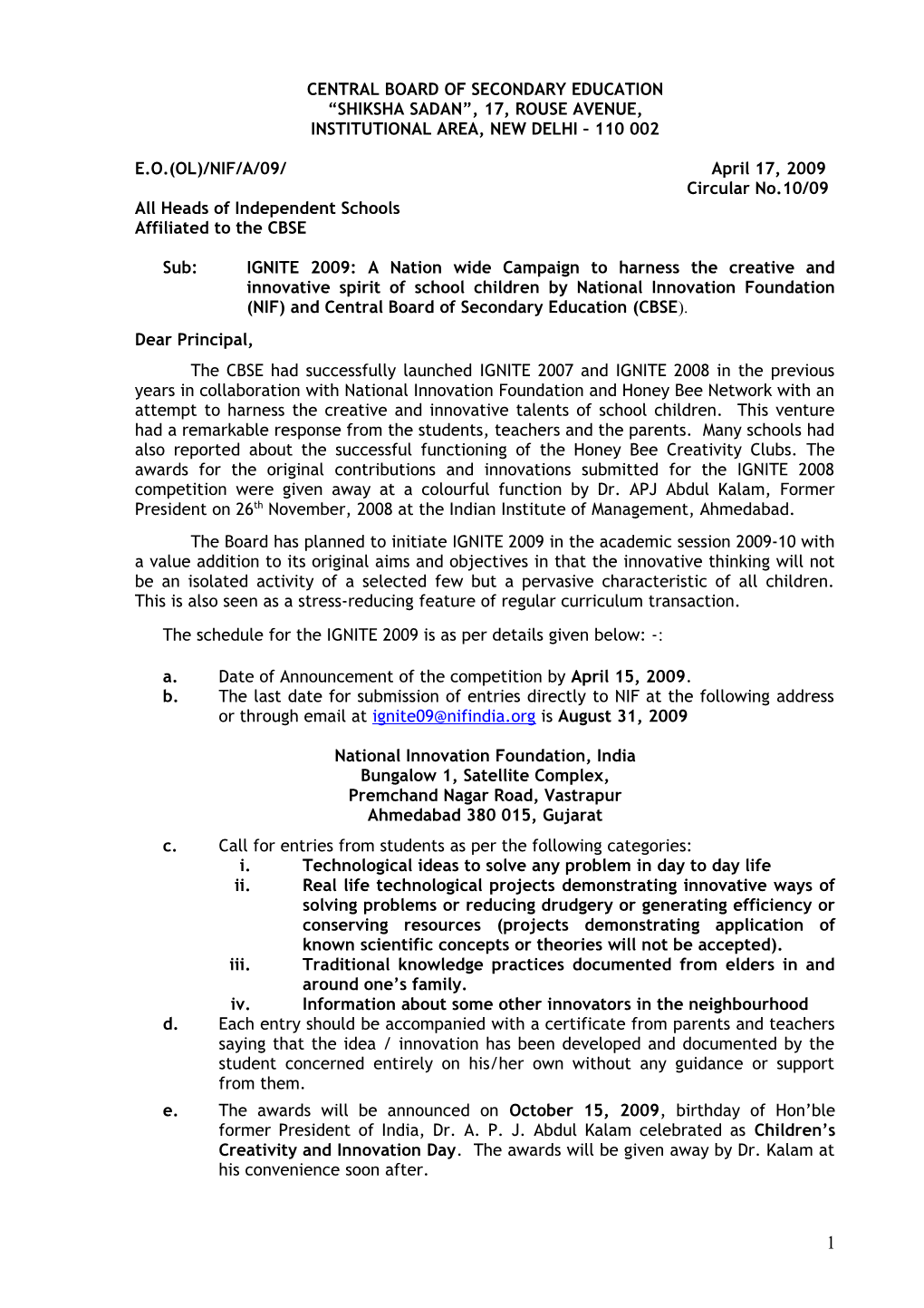 Draft Letter to CBSE Schools/Navodaya Vidyalayas Principals from CBSE Chairman