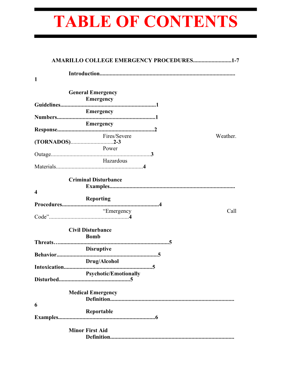 Amarillo College Emergency Procedures 1-7