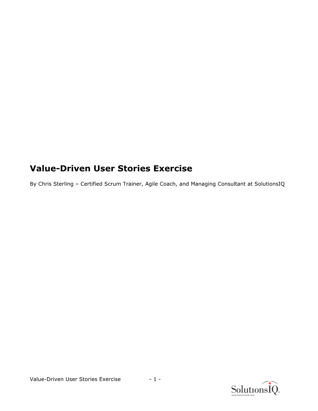 Value-Driven User Stories Exercise