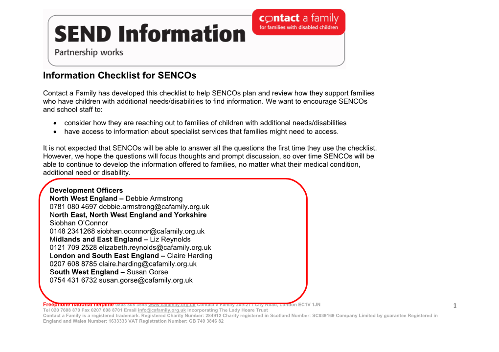 Information Checklist for Sencos