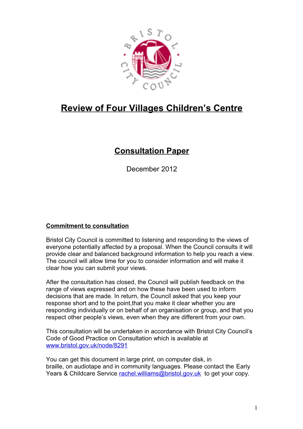 Future of Children Centre Delivery in North 1