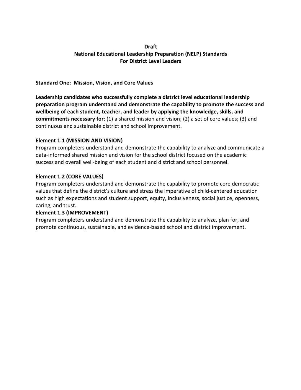 National Educational Leadership Preparation (NELP) Standards