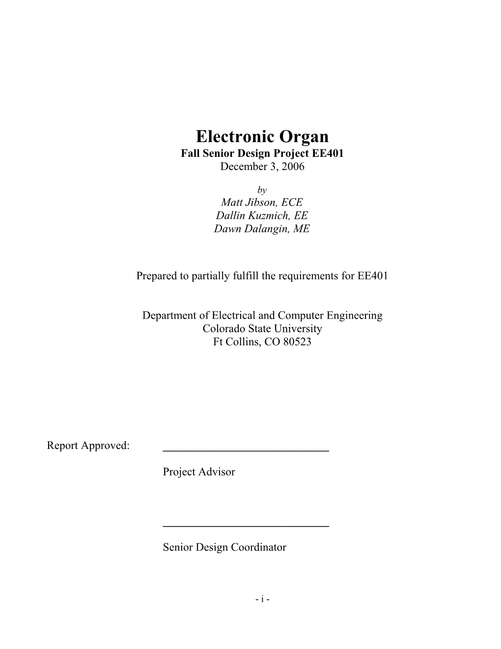 Fall Senior Design Project EE401