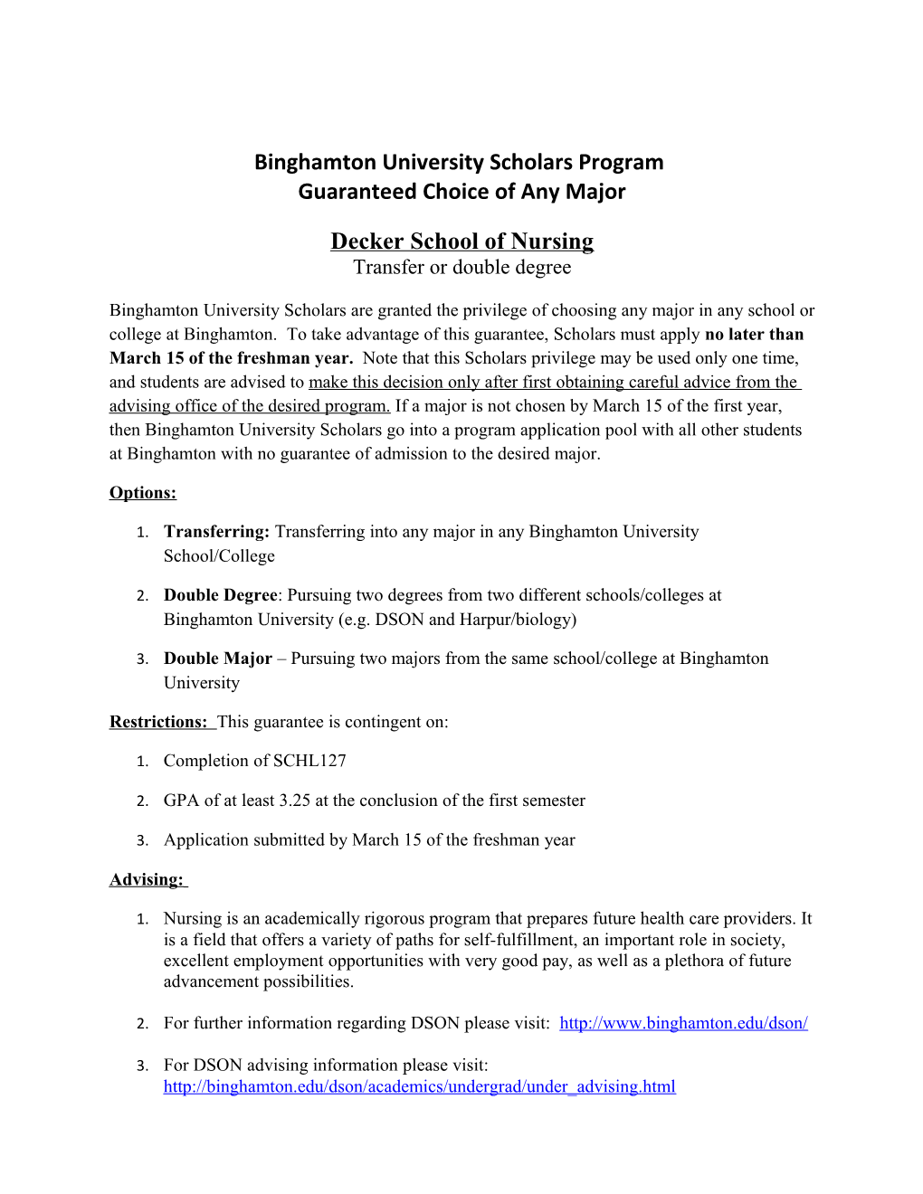 Binghamton University Scholars Program
